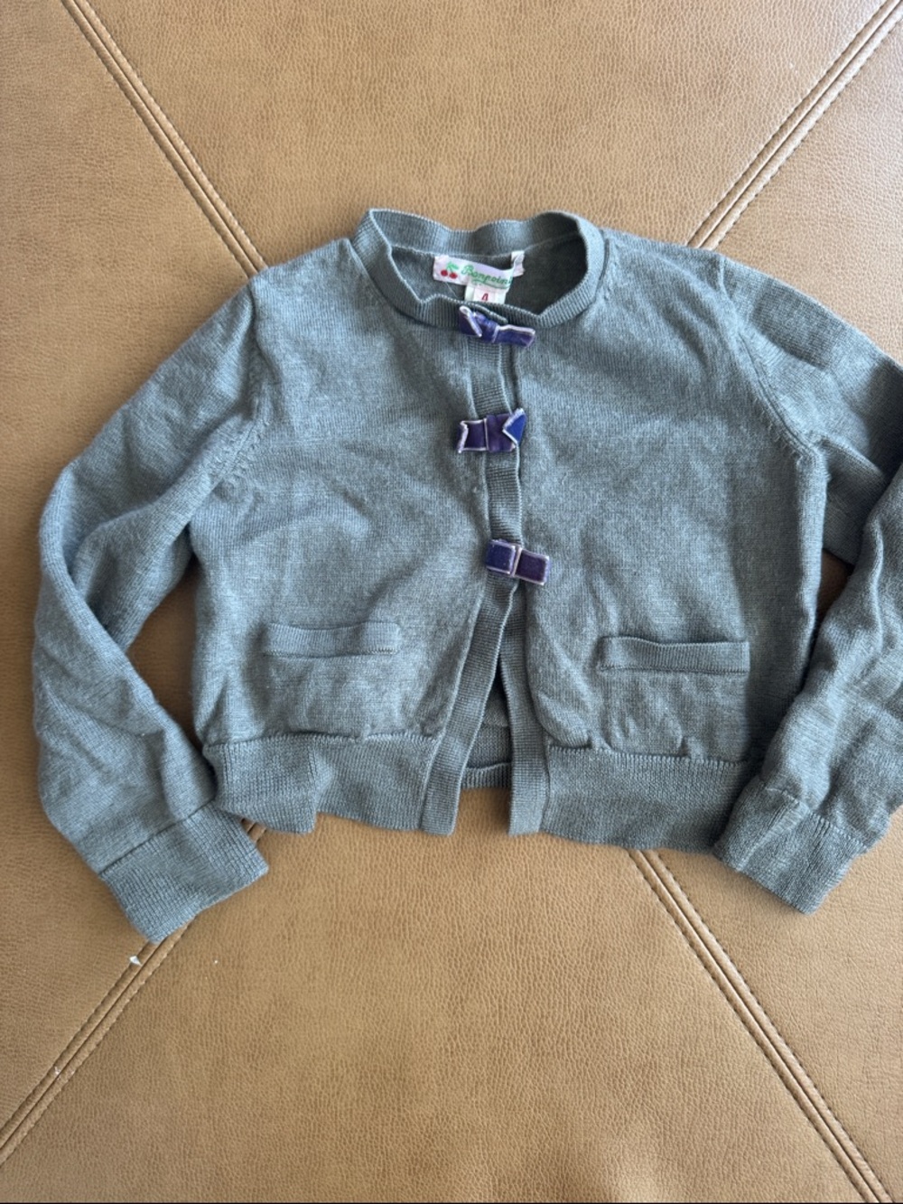 Bonpoint brown Girls Cropped Cardigan with Purple Bows